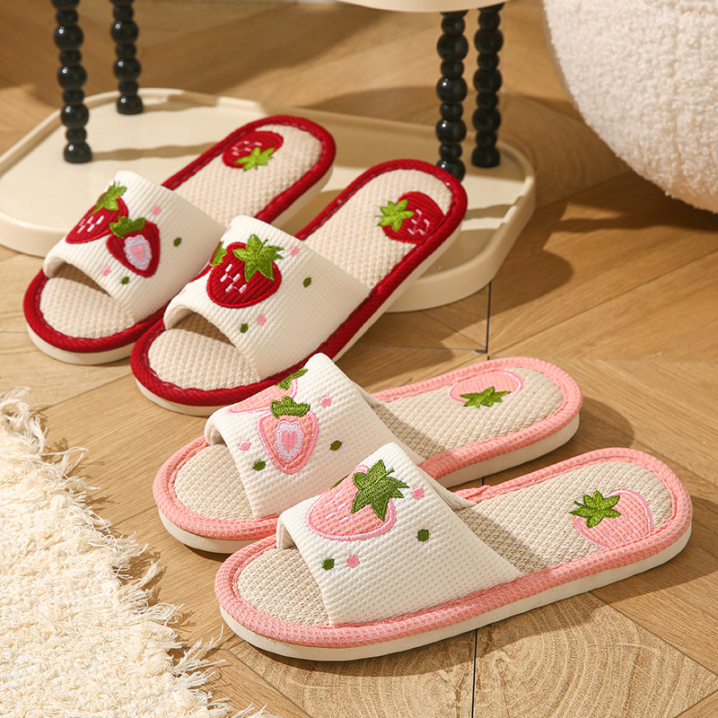 Mule Slip On - Aardbeienkleurige linnen pantoffels voor dames, open
