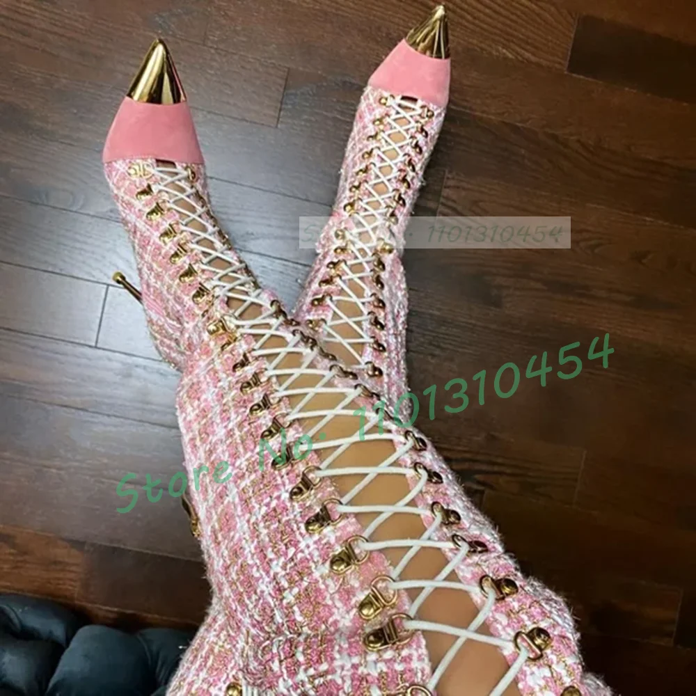 Roze Geruite Holle Hoge Laarze - Sock Boot Women recensie en prijs